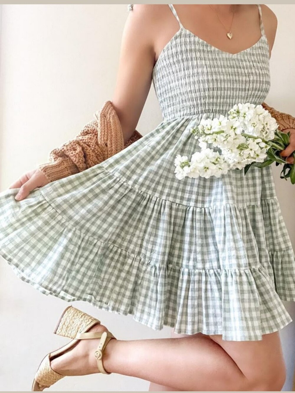 Mable Gingham Tiered Mini Dress S